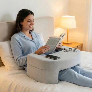 Ergonomic Curved Memory Foam Neck Pillow, Ventilated Cooling Bed & Reading Pillow with Removable Washable Cover
