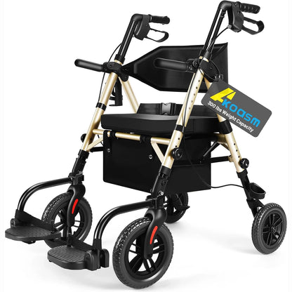 2-in-1 Rollator Walker & Transport Wheelchair – Lightweight Foldable Mobility Chair with Brakes, 300 lbs Capacity