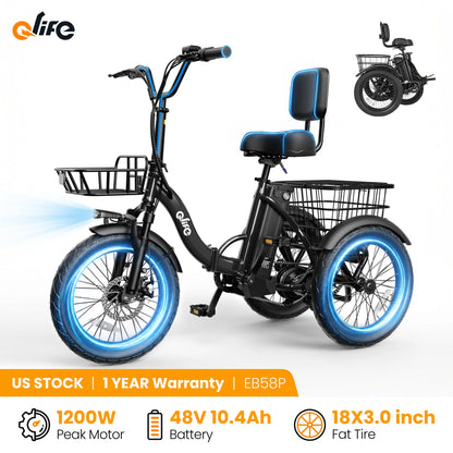 Triker 2.0 Folding Electric Tricycle – 1200W Motor, 48V Battery & 18" Fat Tires