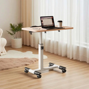 Height Adjustable Overbed Table with Wheels, Foldable Rolling Side Table & Portable Laptop Standing Desk for Home Office