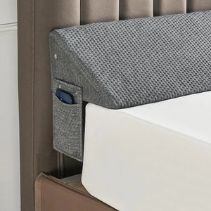 Memory Foam Bed Gap Filler Pillow, Triangle Headboard Wedge Cushion with Side Pockets, Washable Cover, Queen & King