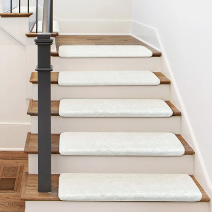 Non-Slip Bullnose Stair Treads, Ultra-Plush Washable Self-Adhesive Carpet Mats for Indoor Steps & Senior Home Safety