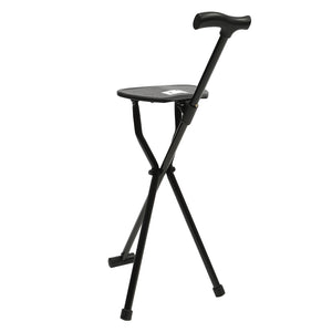 Folding Walking Cane with Seat, 34-Inch Tall Tripod Stool Chair, Lightweight Aluminum Frame, 220 lb Capacity