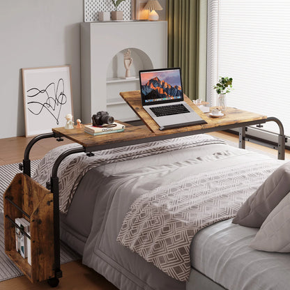 60.6–84.2 Inch Adjustable Overbed Table with Wheels, Mobile Rolling Laptop Desk with 0–65° Tilting Stand for Home & Hospital