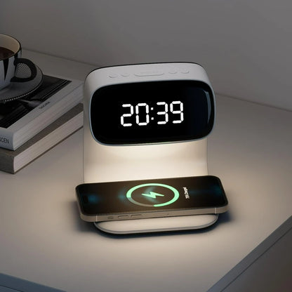 Digital Alarm Clock with Wireless Fast Charging Station, Touch Bedside Lamp & 3-Color Adjustable Night Light