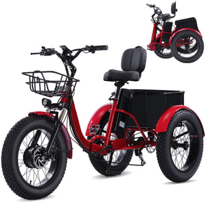 1000W Folding Electric Tricycle for Adults, 48V 15Ah Removable Battery, 20" Fat Tires, 7-Speed, Up to 50-Mile Range