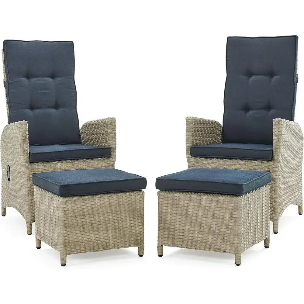 2-Piece All-Weather Wicker Recliner Chair Set with Ottomans & Cushions – Indoor Outdoor Patio Lounge Furniture