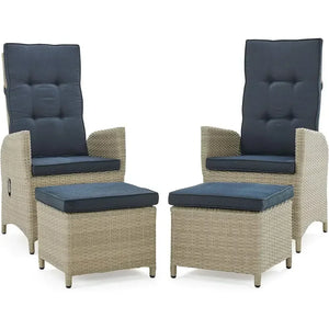 2-Piece All-Weather Wicker Recliner Chair Set with Ottomans & Cushions – Indoor Outdoor Patio Lounge Furniture