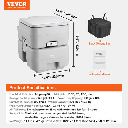 Portable Camping Toilet with Pressurized Flush – Leak-Proof & Odor-Reducing Porta Potty for RV, Travel & Outdoor Use