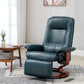 Swivel Recliner Chair with Retractable Footrest – Air Leather Armchair with Adjustable High Back & Wood Base, Blue