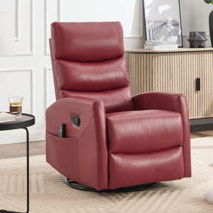 Red Fabric Manual Recliner Chair with Heat & Massage, 360° Swivel Rocking Lounge Chair for Living Room