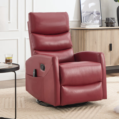 Red Fabric Manual Recliner Chair with Heat & Massage, 360° Swivel Rocking Lounge Chair for Living Room