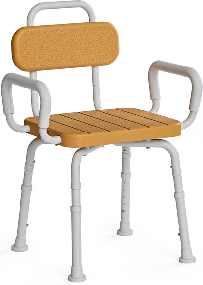 Swivel Shower Chair for Seniors with Back & Arms – Adjustable Height Rotating Bath Seat, Non-Slip Aluminum Frame