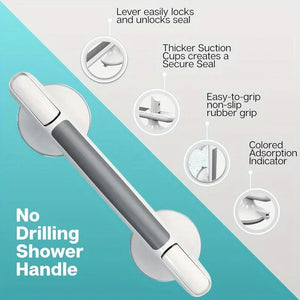 12" Suction Cup Shower Grab Bars 2-Pack – No-Drill Bathroom Safety Handles for Bathtub, Shower & Toilet