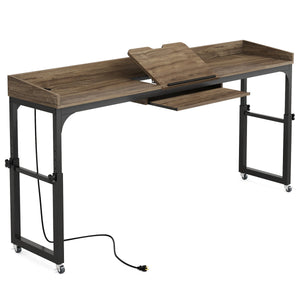 Queen Size Overbed Table with Wheels, Adjustable Tilt Stand, Mobile Laptop Computer Desk for Bedroom & Home Office