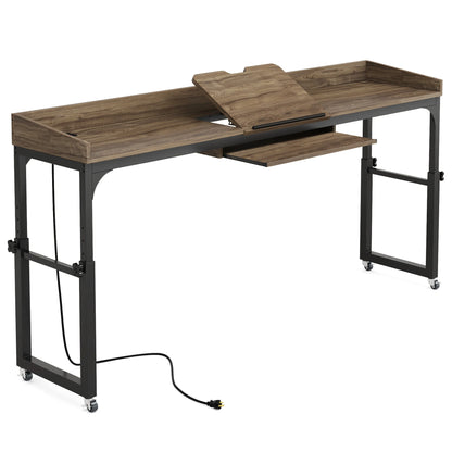 Queen Size Overbed Table with Wheels, Adjustable Tilt Stand, Mobile Laptop Computer Desk for Bedroom & Home Office