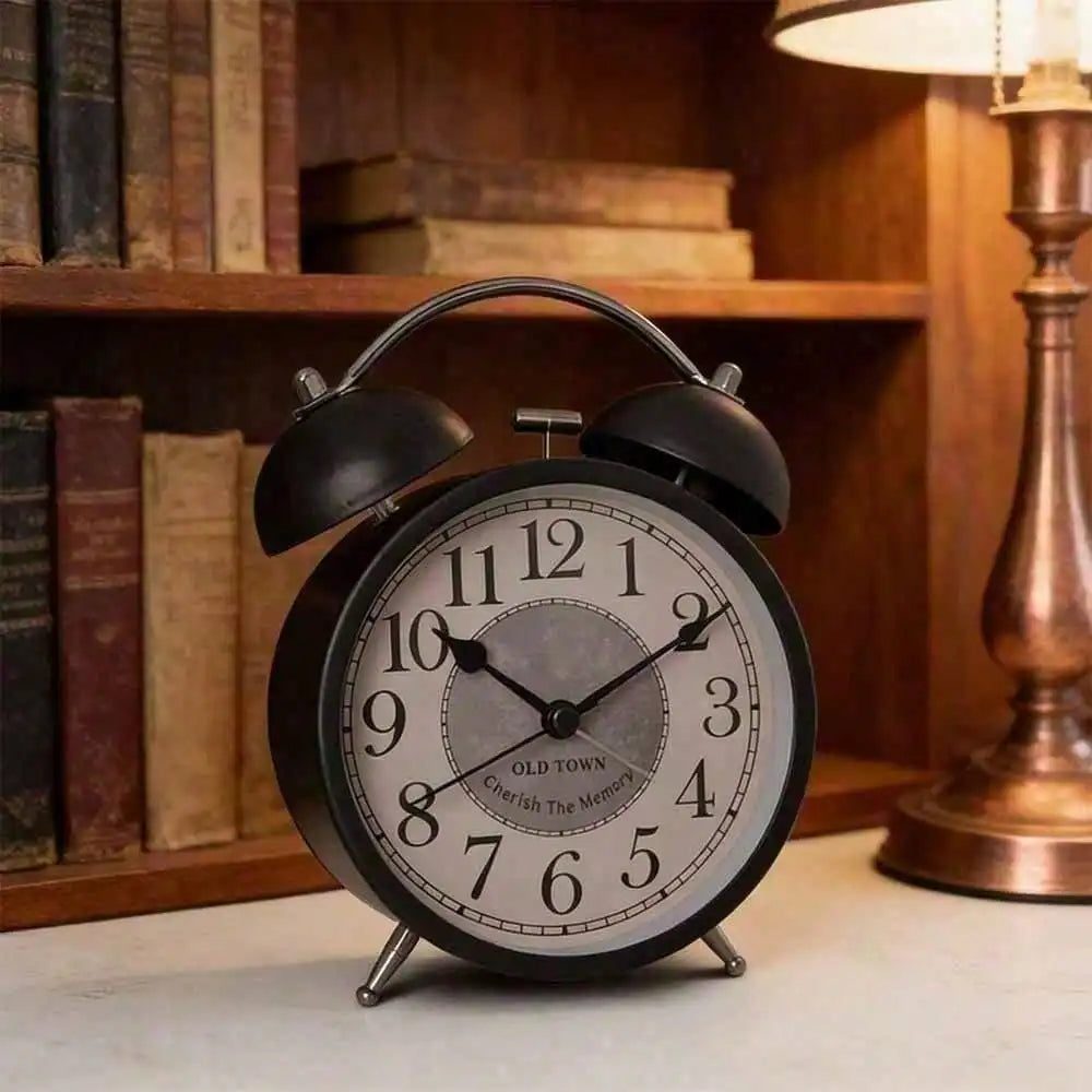 4.5-Inch Retro Metal Twin Bell Alarm Clock for Heavy Sleepers, Vintage Bedside Table Clock for Bedroom & Home Decor
