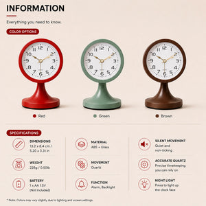 Vintage Analog Alarm Clock with Night Light, Silent Quartz Movement, Battery Operated Small Bedside Desk Clock for Bedroom