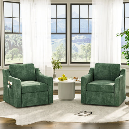 Set of 2 360° Swivel Accent Chairs – Large Upholstered Square Armchairs with Deep Seat for Living Room & Reading Lounge