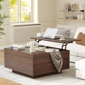 31.5" Walnut Lift-Top Coffee Table with Hidden Storage & Adjustable Height, 15"–20.5"