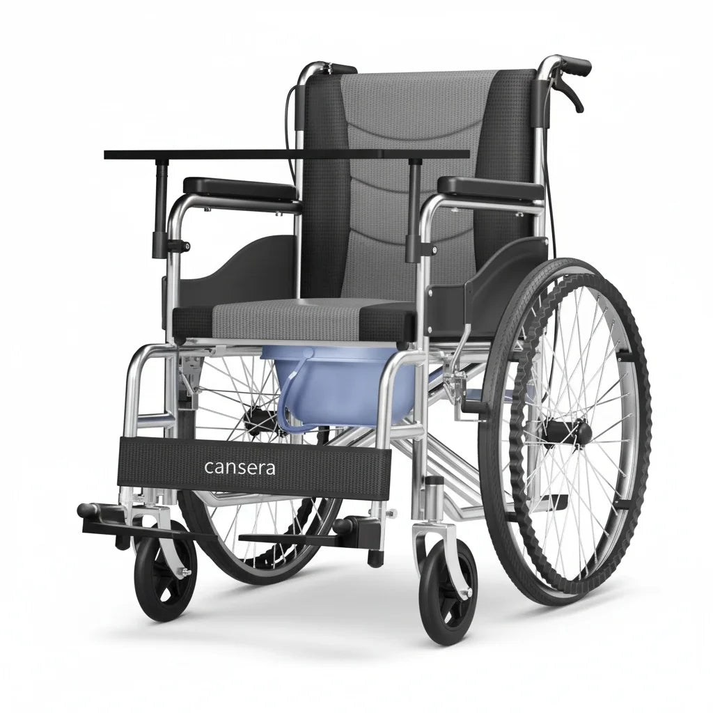 Manual Reclining Folding Wheelchair with Commode and Adjustable Legrest