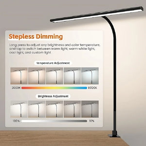 LED Desk Lamp with Clamp, 88 LEDs, Stepless Dimming, Flexible Gooseneck, USB Powered Reading and Task Light