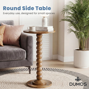 12" Round Side Table with Solid Wood Legs & Storage Shelf for Living Room and Small Spaces