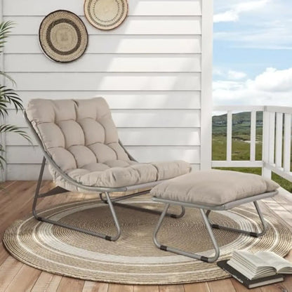 Outdoor Recliner Chair with Integrated Footrest – Cushioned Patio Lounge Chair with Weather-Resistant Steel Frame