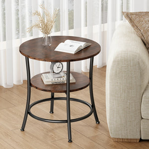 21.85" Round 2-Tier Side Table with Storage Shelf & Metal Frame for Living Room and Bedroom