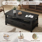 47" Farmhouse Coffee Table with 2 Drawers & Open Storage Shelf, Rustic Wood Center Table for Living Room
