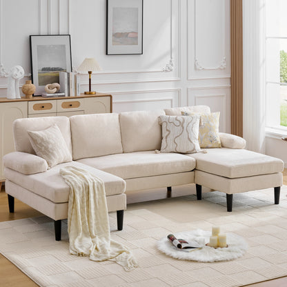 U-Shaped 4-Seater Sectional Sofa – Upholstered Lounge Sleeper Couch with Removable Cushions for Living Room