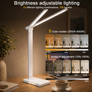 Double-Head LED Desk Lamp, 13W USB Powered, 88 LEDs, Foldable and Dimmable, 5 Color Modes, 3000K–6000K