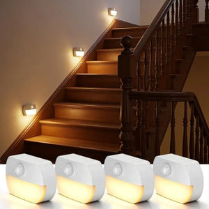 Motion Sensor LED Step Lights, 4-Pack, Battery Operated, Wireless Indoor Stair Lights, Warm White 3000K