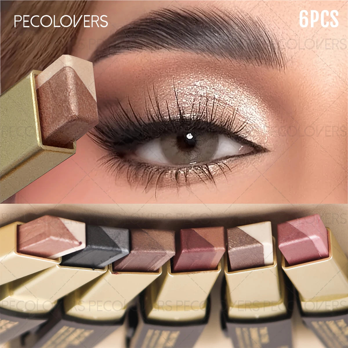 6-Piece Dual-Color Eyeshadow Stick Set, Push-Pull Eye Shadow and Highlighter, Waterproof