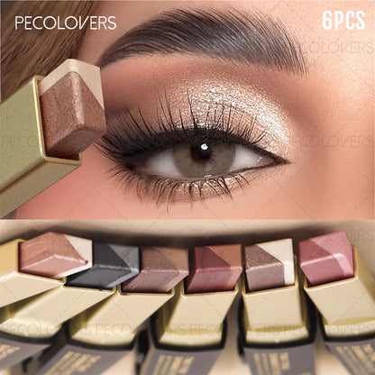 6-Piece Dual-Color Eyeshadow Stick Set, Push-Pull Eye Shadow and Highlighter, Waterproof