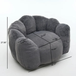 Large Petal Cloud Lounge Chair – Faux Rabbit Fur Upholstered Cozy Wrap-Arm Accent Sofa for Bedroom, Living Room & Gaming