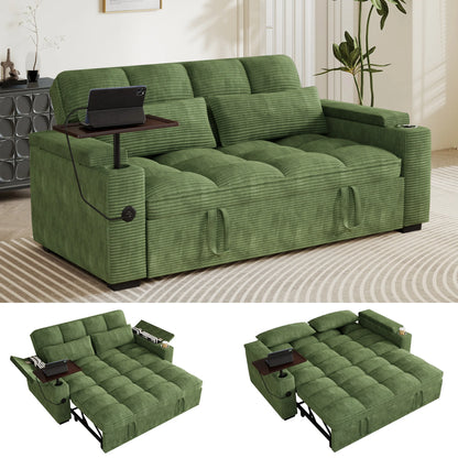 65-Inch 3-in-1 Convertible Sofa Bed – Pull-Out Sleeper Couch with 360° Swivel Side Table & USB Charging, Black
