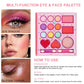 14-Color All-in-One Makeup Palette with Rainbow Matte & Shimmer Eyeshadow, Blush & Lip Gloss, Cute Cartoon Design