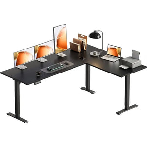 63-Inch Reversible L-Shaped Electric Standing Desk, Height Adjustable Sit-Stand Computer Desk for Home Office