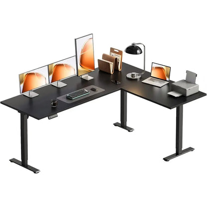 63-Inch Reversible L-Shaped Electric Standing Desk, Height Adjustable Sit-Stand Computer Desk for Home Office
