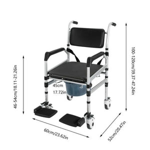 3-in-1 Foldable Rolling Shower Commode Wheelchair – Height Adjustable Bath Chair with Flip-Up Footrests