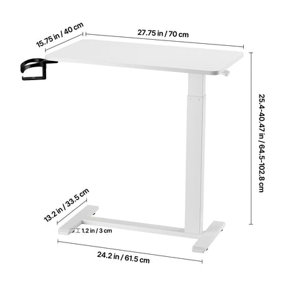 Height & Angle Adjustable Overbed Table with Swivel Casters, Mobile Rolling Bedside Laptop Desk for Home & Office