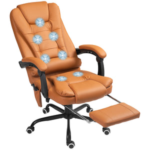 7-Point Vibrating Massage Office Chair with Footrest, High Back Reclining Computer Chair with Lumbar Support – Light Brown