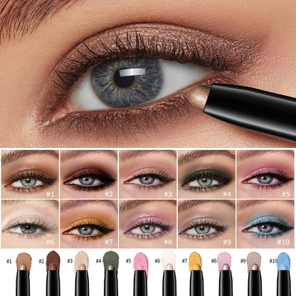 Eyeshadow Pencil Stick, Matte and Shimmer Finishes, Waterproof Long-Lasting Eye Makeup, 10 Colors Available