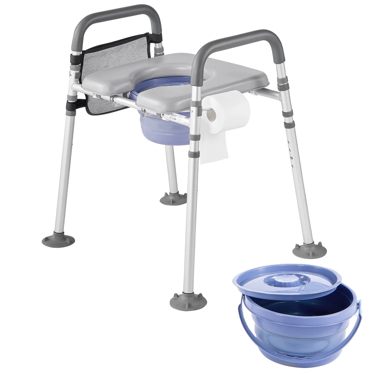 4-in-1 Bedside Commode Chair with Padded Seat & Armrests – 5L Removable Bucket, 500 lb Capacity