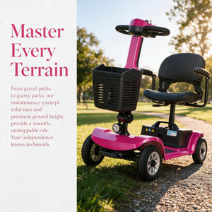 4-Wheel Electric Mobility Scooter for Adults, Swivel Seat, Puncture-Proof Tires, Portable Outdoor Travel Scooter with Basket