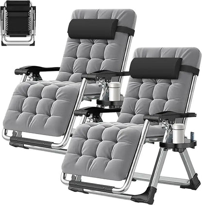 Set of 2 Zero Gravity Outdoor Lounge Chairs – Adjustable Reclining Patio Chairs with Cushions, Headrests & Cup Holders