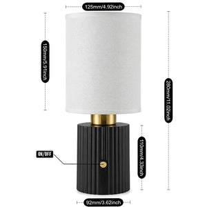 Cordless Rechargeable Table Lamp, 3600mAh Battery, Touch Dimming, Warm Light, White Fabric Shade and Black Base
