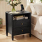 Modern 2-Drawer Nightstand with Charging Station & Open Shelf, Bedside Storage Cabinet for Bedroom and Home