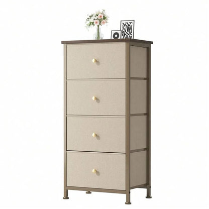 4-Drawer Fabric Nightstand with Removable Storage Bins, Steel Frame & Wood Top, Bedside Organizer for Bedroom & Living Room